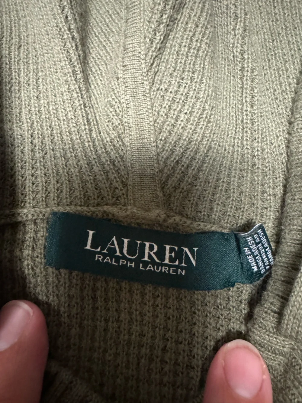 Ralph Lauren Women's Olive Green Ribbed Hooded Crewneck Sweater - Picture 3 of 4